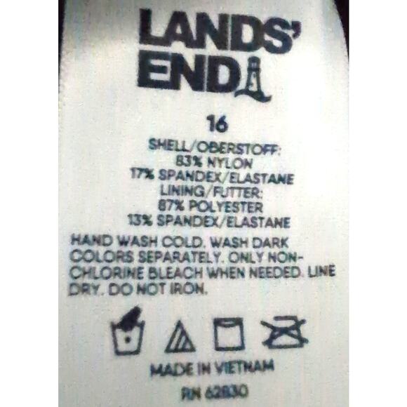 Lands End Swimsuit 16 Green Navy Blue Floral Swim Dress One Piece Padded Brief - Picture 5 of 7